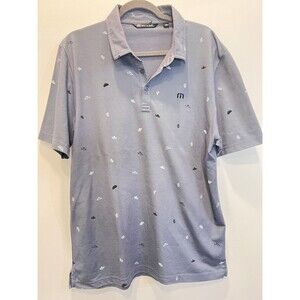 Travis Mathew Golf Polo Shirt Mens L Taco Sombrero Cactus Whistle Blue Pima